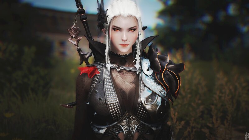 Female Character with White Hair — Black, Serious, Afternoon