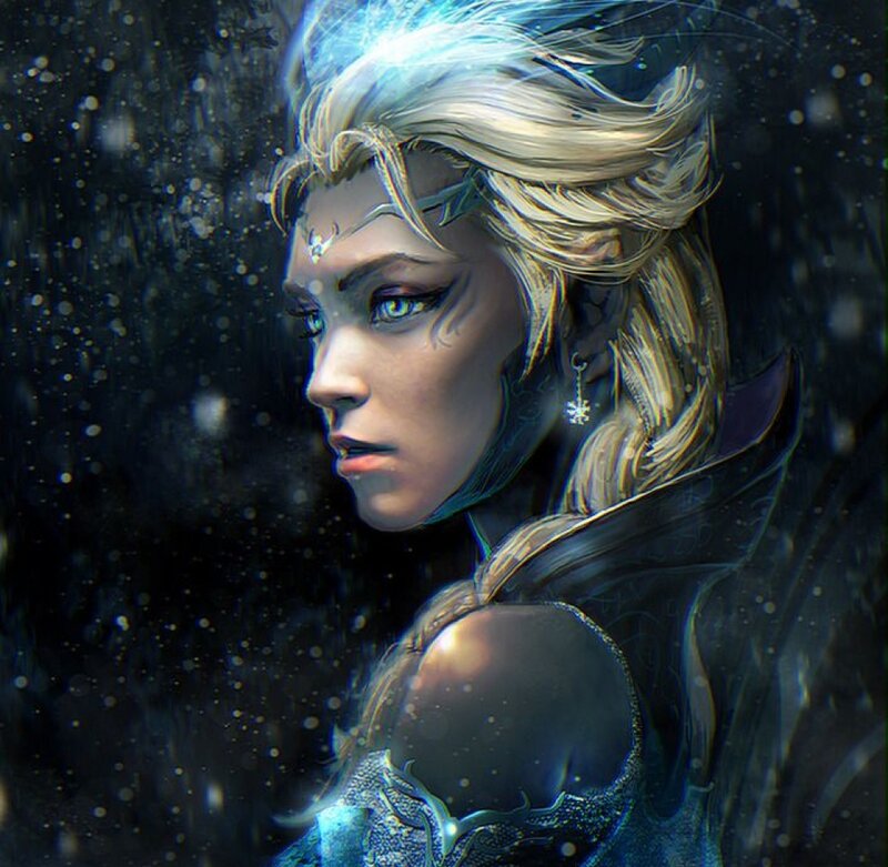 Female Character with White Hair — Blue, Dramatic