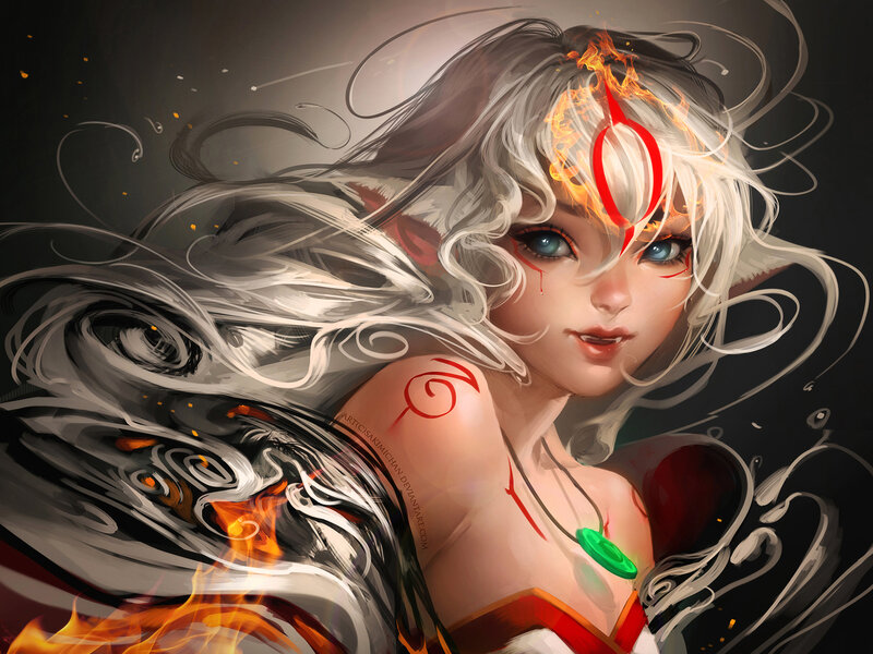 Female Character with White Hair — Dramatic, Digital Art