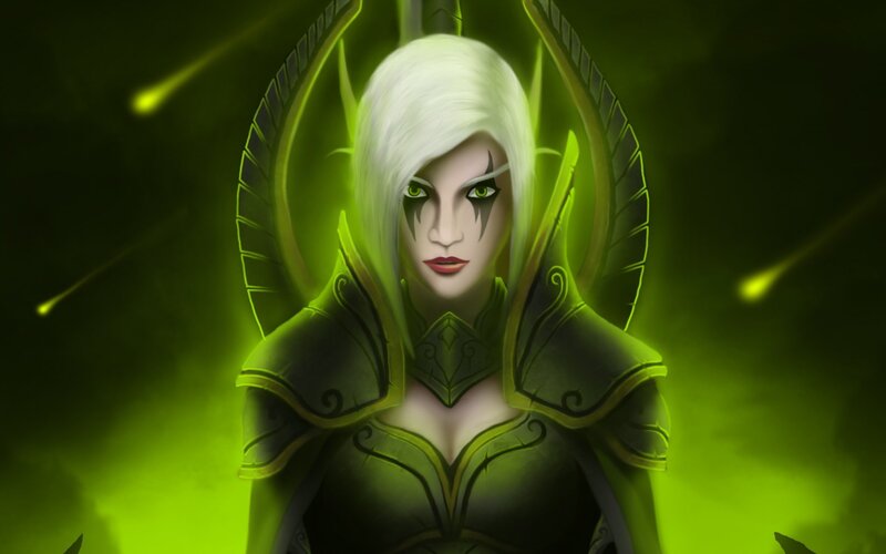 Female Character with White Hair — Green
