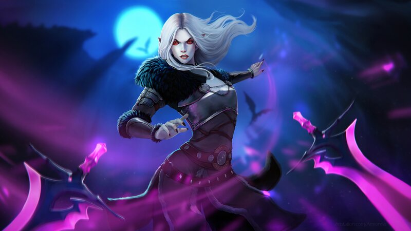 Female Character with White Hair — Purple, Dramatic, Night