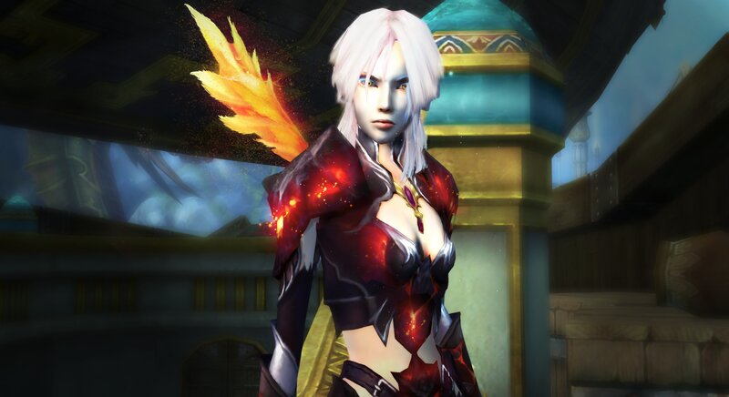 Female Character with White Hair — Red