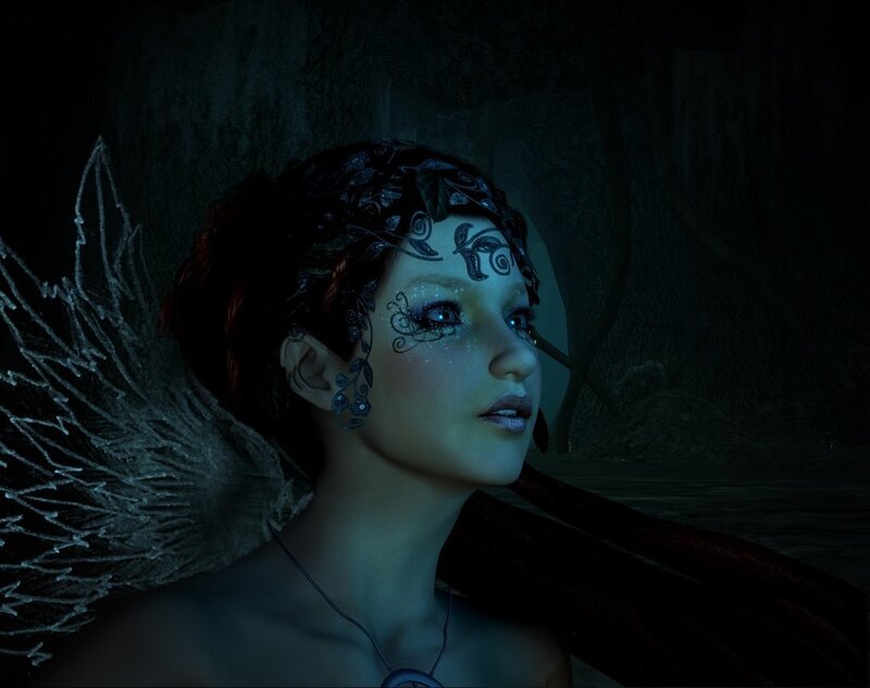 Female Character with Wings — Black, Dark