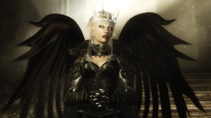 Female Character with Wings — Black, Dramatic, Digital Art, Crown