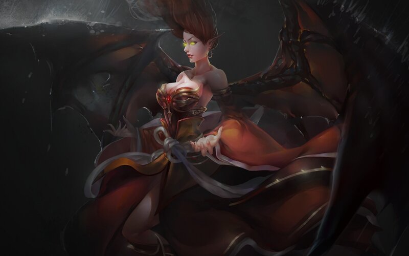 Female Character with Wings — Black, Dramatic, Night, Digital Art