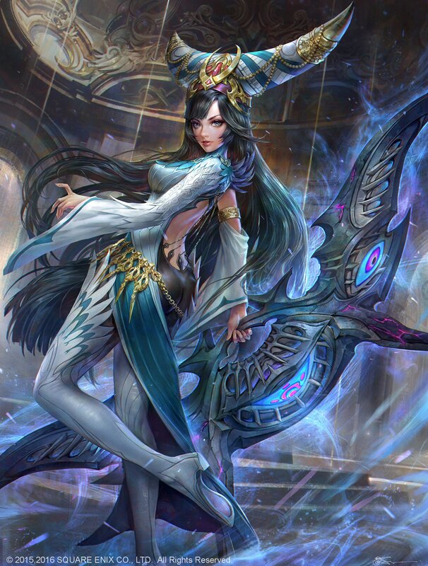 Female Character with Wings — Blue, Dramatic, Digital Art, Horned Helmet