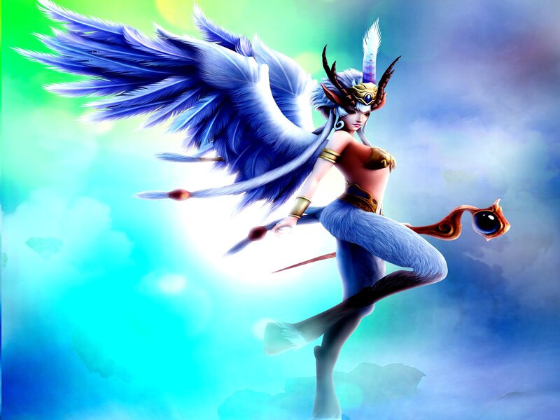 Female Character with Wings — Blue, Dramatic, Digital Art, Staff