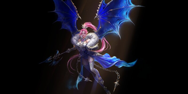 Female Character with Wings — Blue, Dramatic, Digital Art, Weapon