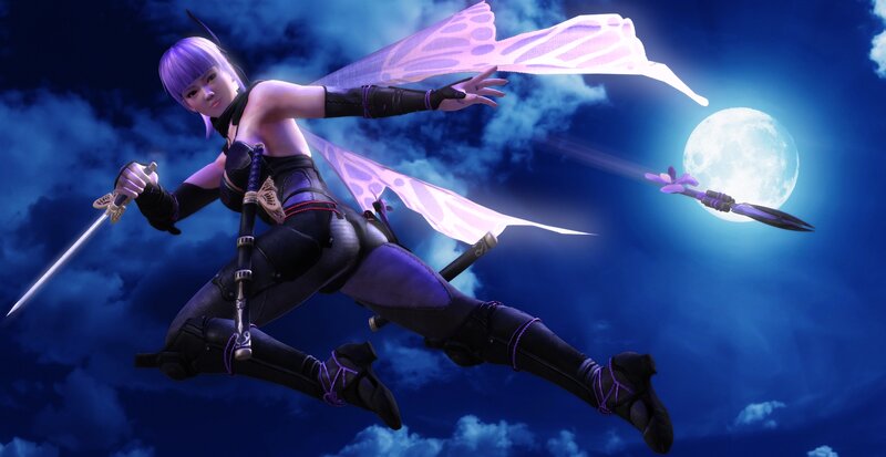 Female Character with Wings — Blue, Dramatic, Night, 3d Render, Sword