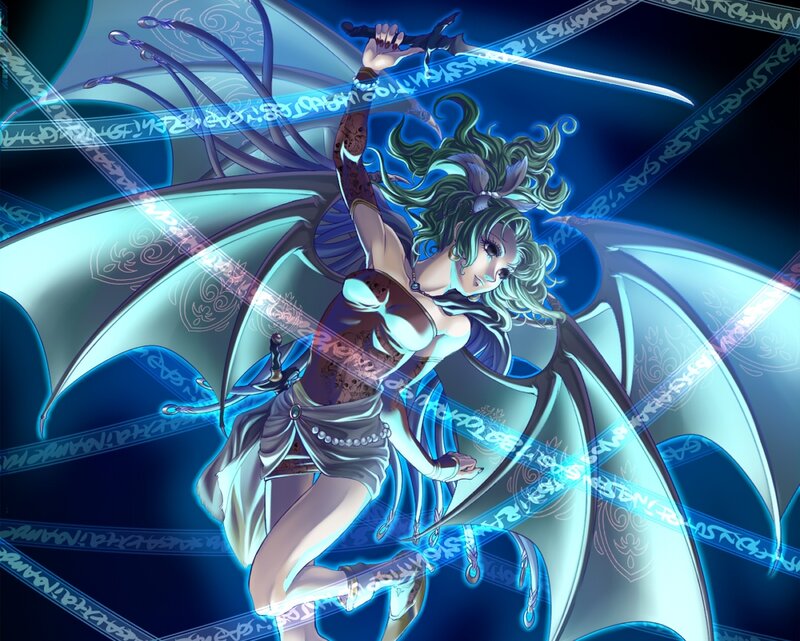 Female Character with Wings — Blue, Dramatic, Night, Anime