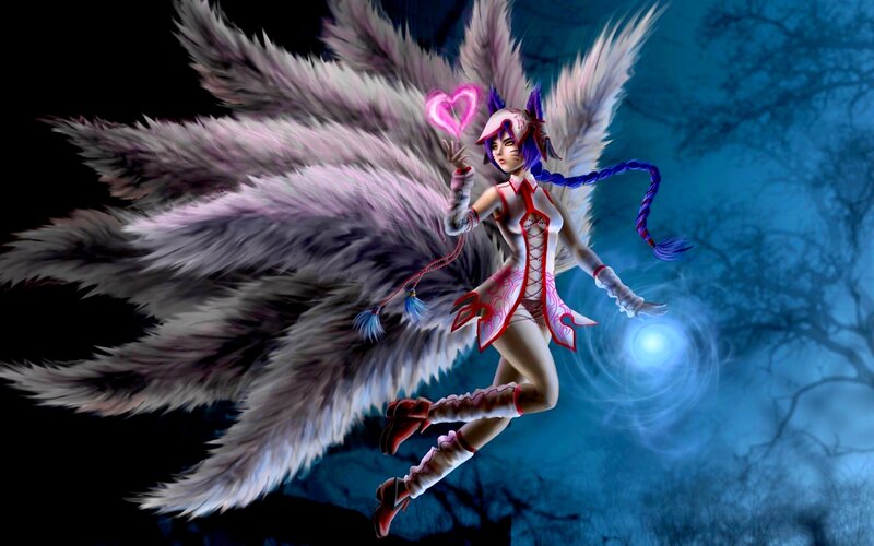Female Character with Wings — Blue, Dramatic, Night, Digital Art, Heart