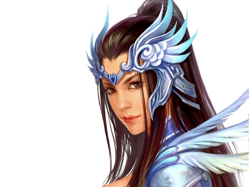 Female Character with Wings — Blue, Serene, Digital Art