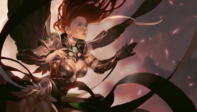 Female Character with Wings — Brown, Dramatic, Sunset