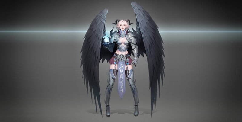 Female Character with Wings — Gray, Dramatic, 3d Render