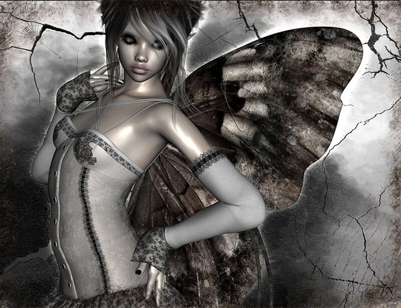 Female Character with Wings — Gray, Dramatic