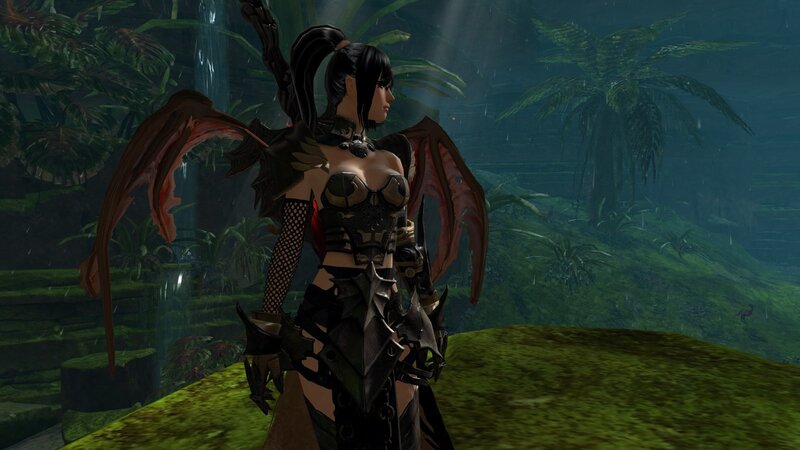Female Character with Wings — Green, Dark, Rainy