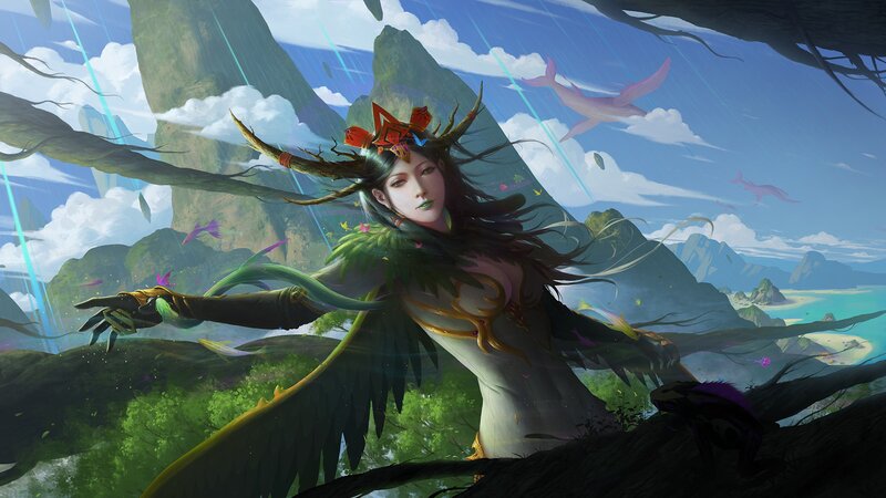 Female Character with Wings — Green, Dramatic, Afternoon