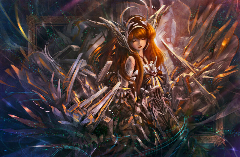 Female Character with Wings — Orange, Dramatic, Digital Art