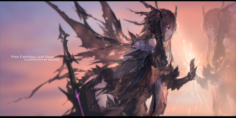 Female Character with Wings — Pink, Dramatic, Sunset, Digital Art