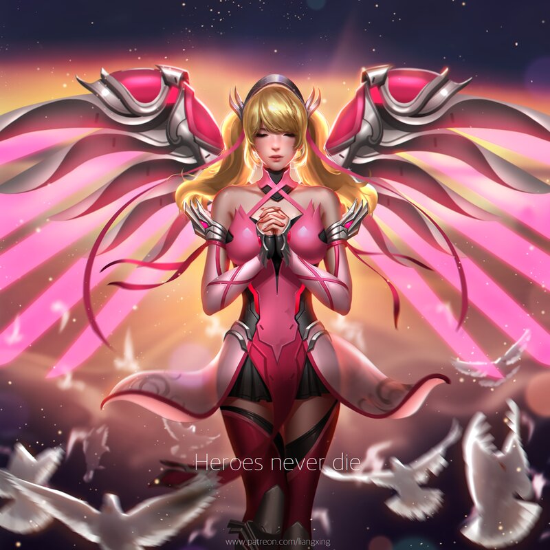 Female Character with Wings — Pink, Dramatic, Sunset