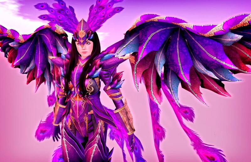 Female Character with Wings — Purple, Dramatic, Digital Art, Feathered Armor
