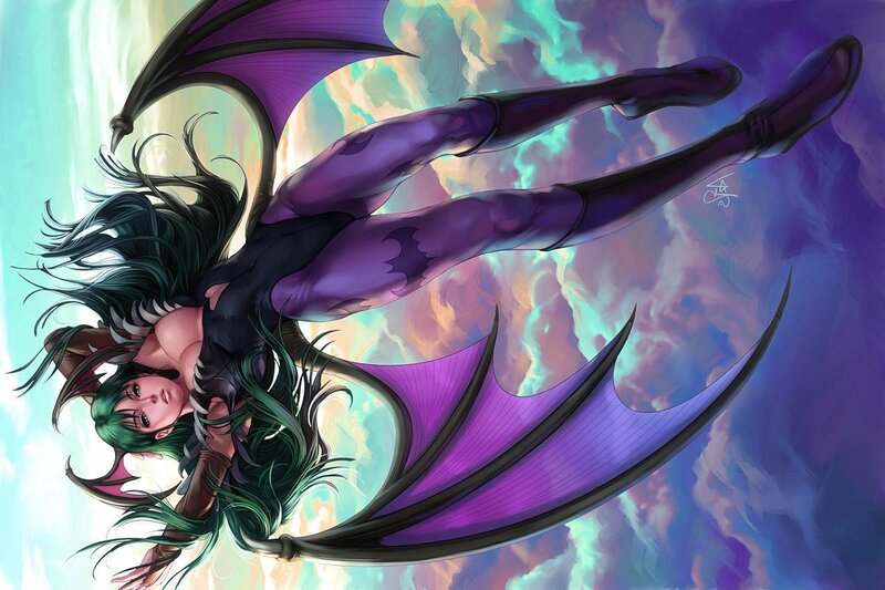 Female Character with Wings — Purple, Dramatic, Digital Art, Long Hair
