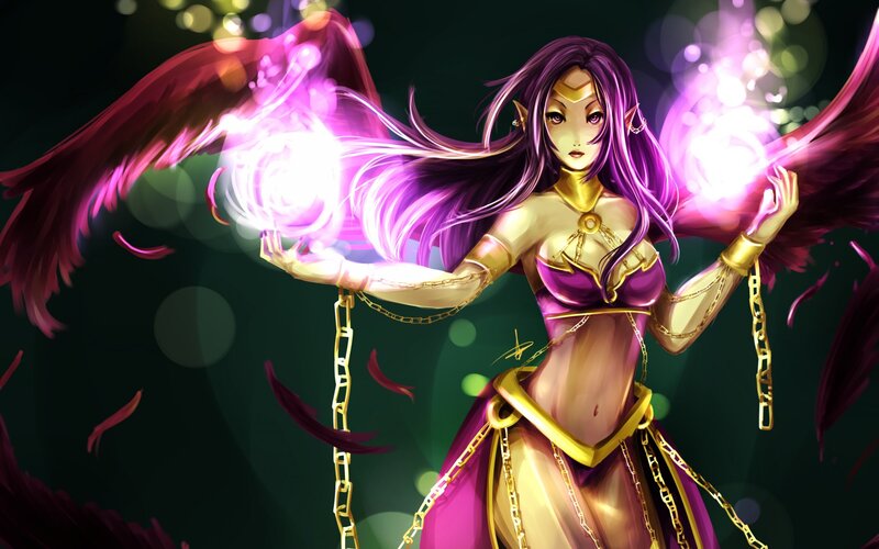 Female Character with Wings — Purple, Dramatic, Digital Art, Magic, Chains