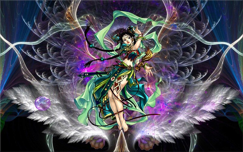 Female Character with Wings — Purple, Dramatic, Digital Art, Sword