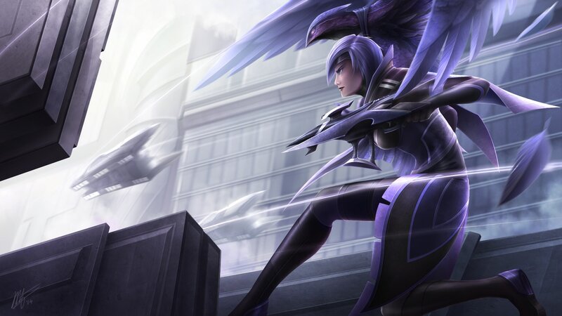 Female Character with Wings — Purple, Dramatic, Digital Art, Weapon