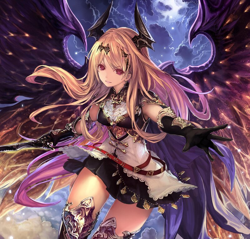 Female Character with Wings — Purple, Dramatic, Night, Anime