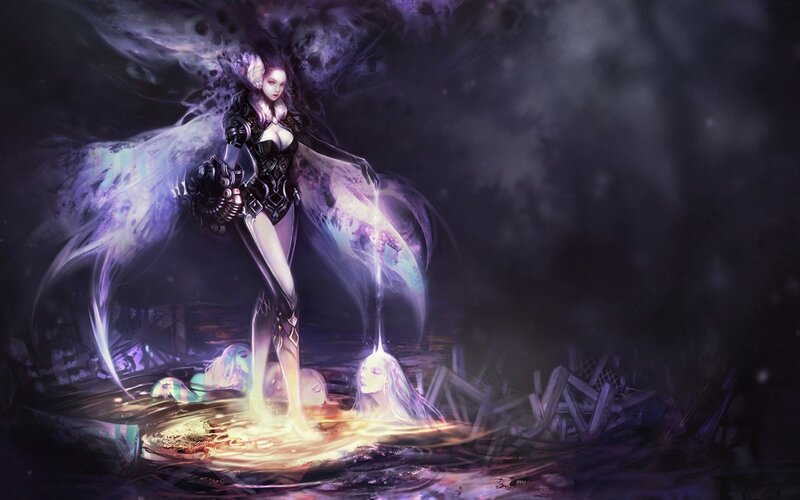 Female Character with Wings — Purple, Dramatic, Night, Digital Art, Light