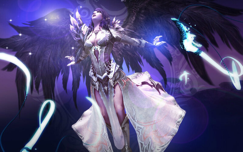 Female Character with Wings — Purple, Dramatic, Night, Digital Art, Magic, Sword