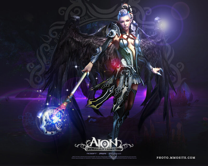 Female Character with Wings — Purple, Dramatic, Night, Digital Art, Staff, Armor, Black, Blue
