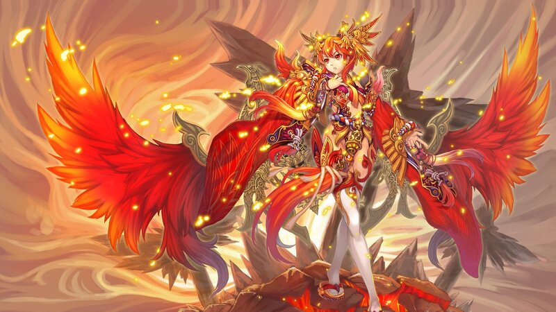 Female Character with Wings — Red, Dramatic, Digital Art, Armor