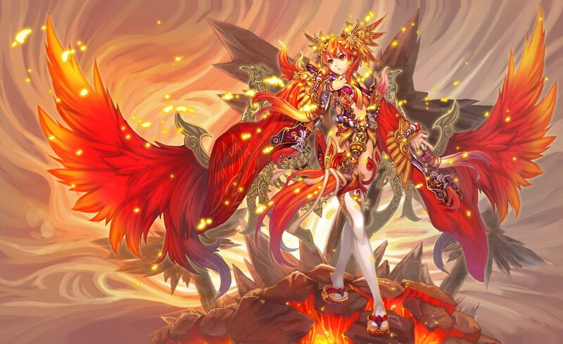 Female Character with Wings — Red, Dramatic, Digital Art, Fire, Armor