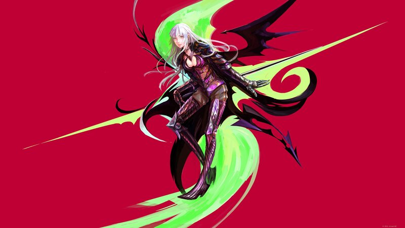 Female Character with Wings — Red, Dramatic, Digital Art, Sword