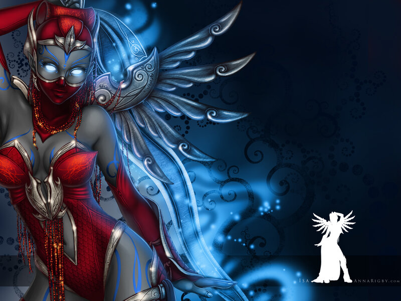 Female Character with Wings — Red, Dramatic, Night