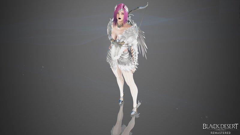 Female Character with Wings — White, Dramatic, 3d Render, Bow