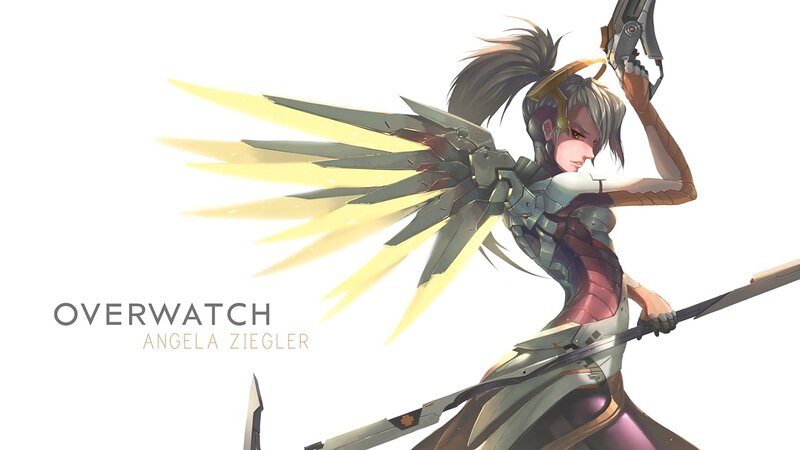 Female Character with Wings — White, Dramatic, Digital Art, Gun