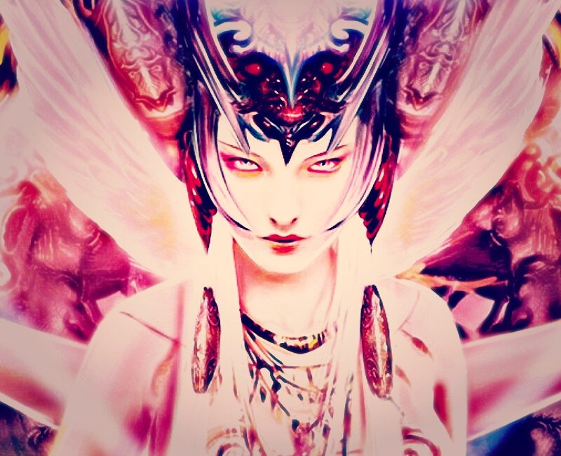 Female Character with Wings — White, Dramatic, Digital Art, Headpiece