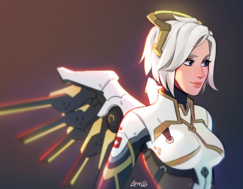 Female Character with Wings — White, Dramatic, Digital Art, Helmet