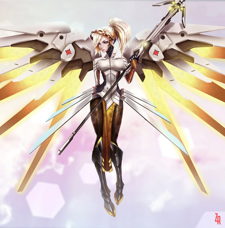 Female Character with Wings — White, Dramatic, Digital Art, Weapon