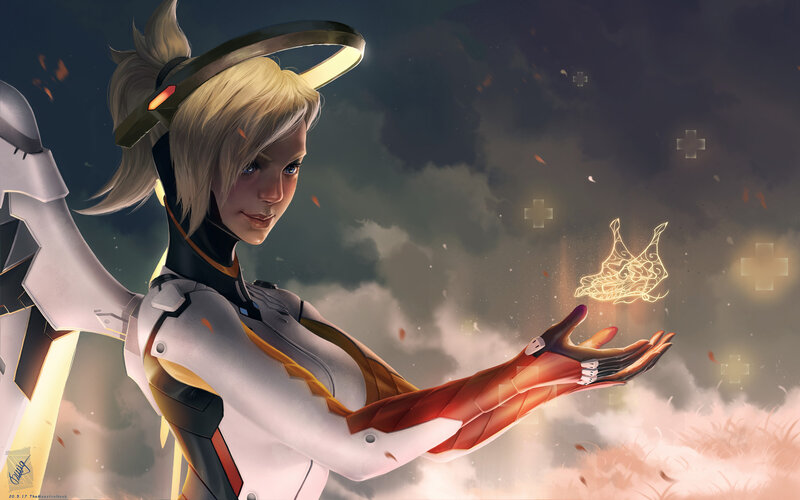 Female Character with Wings — White, Dramatic, Night, Digital Art, Halo