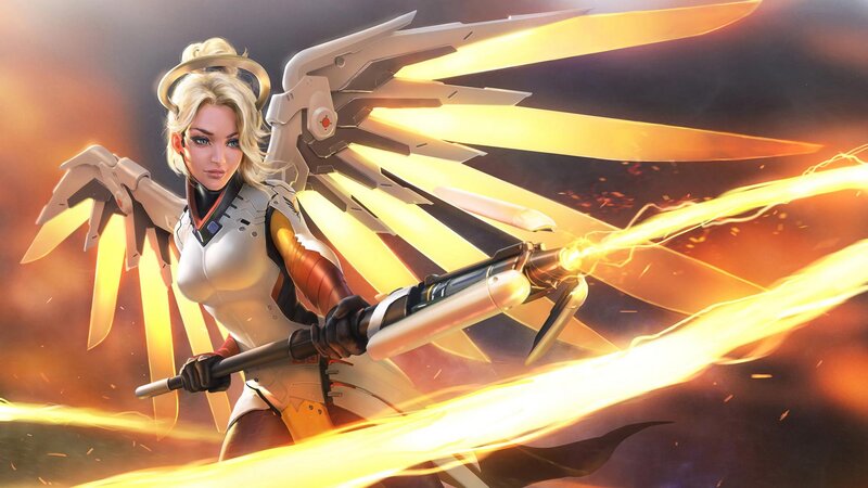 Female Character with Wings — Yellow, Dramatic, Digital Art, Weapon