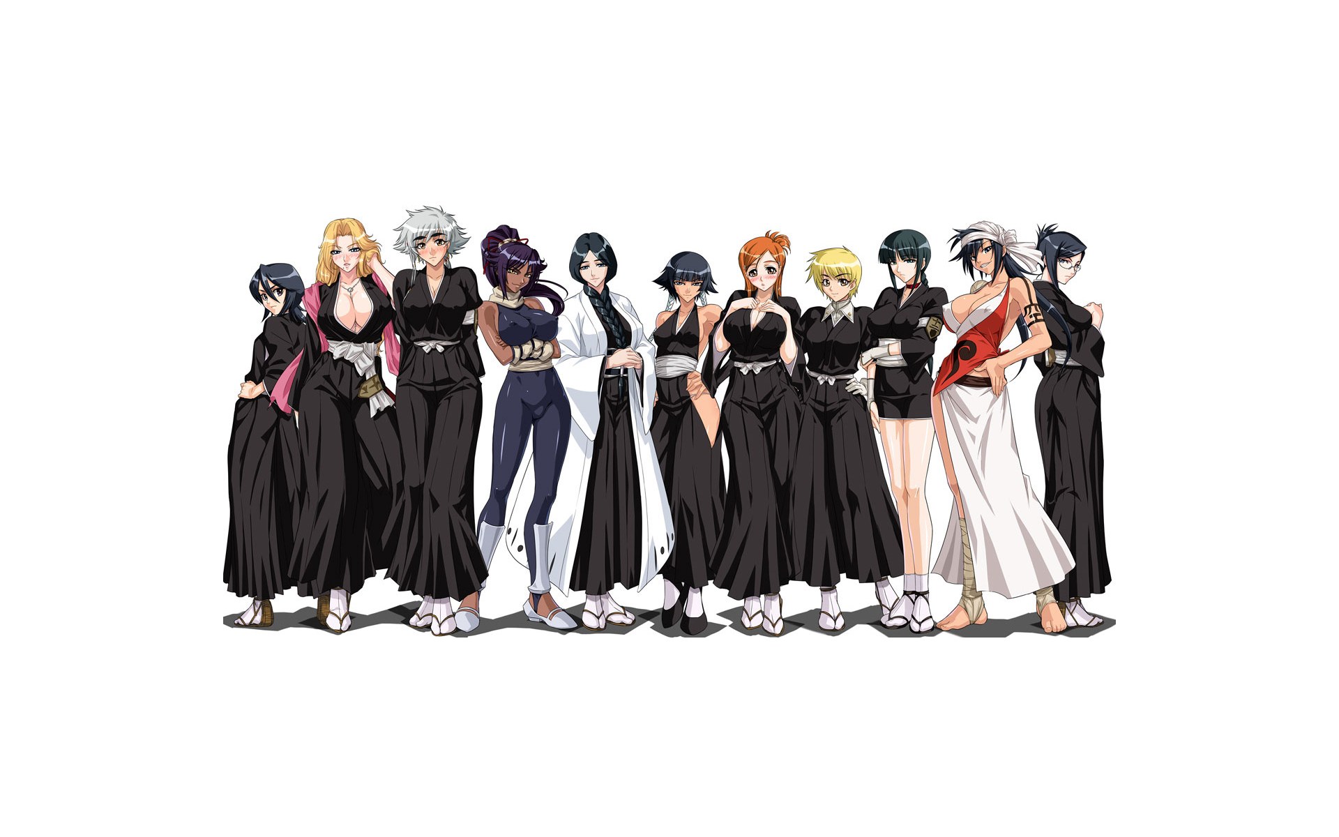 female characters in black uniforms