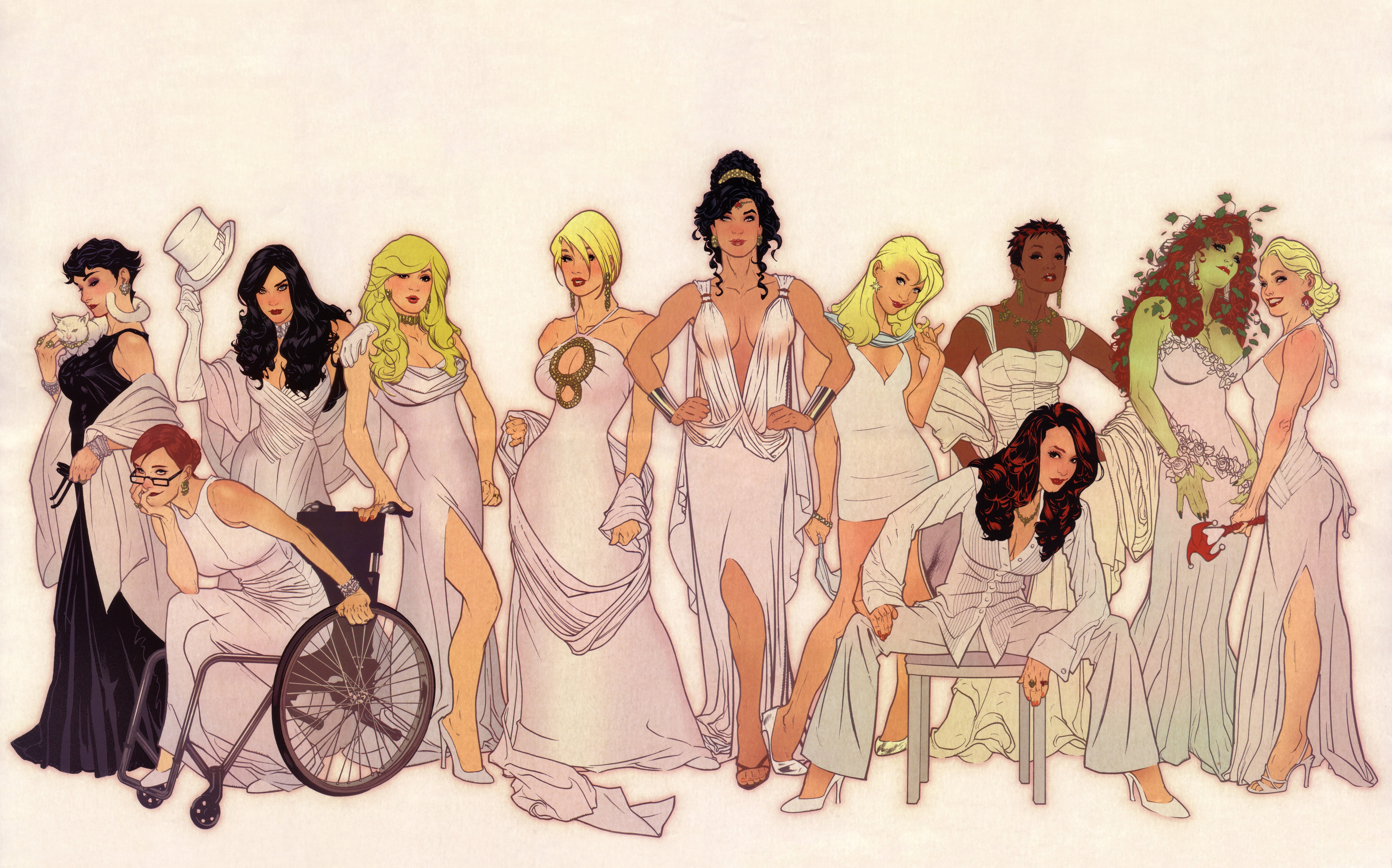 Female characters in gowns