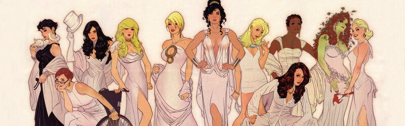 Female characters in white gowns