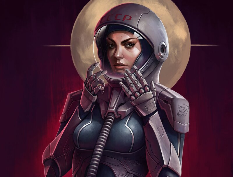 Female Cosmonaut in Helmet