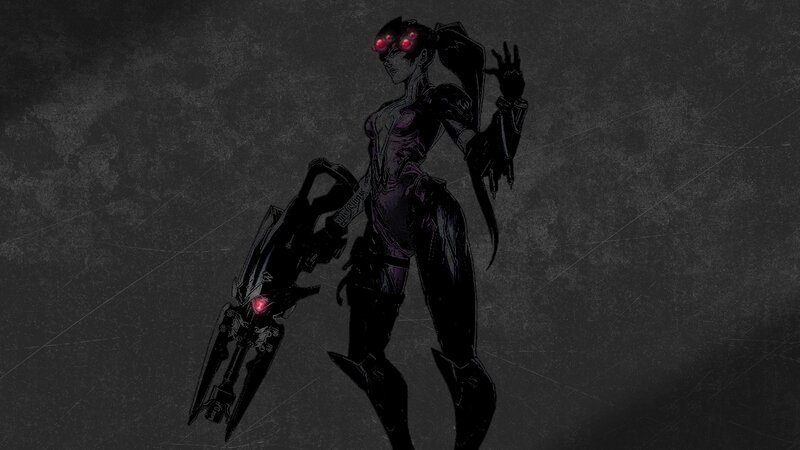 Female Cyborg Character — Black, Dramatic, Night