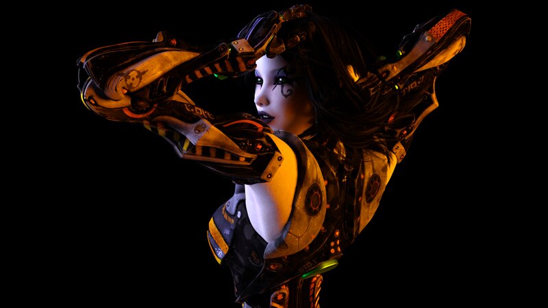 Female Cyborg Character — Black, Dramatic